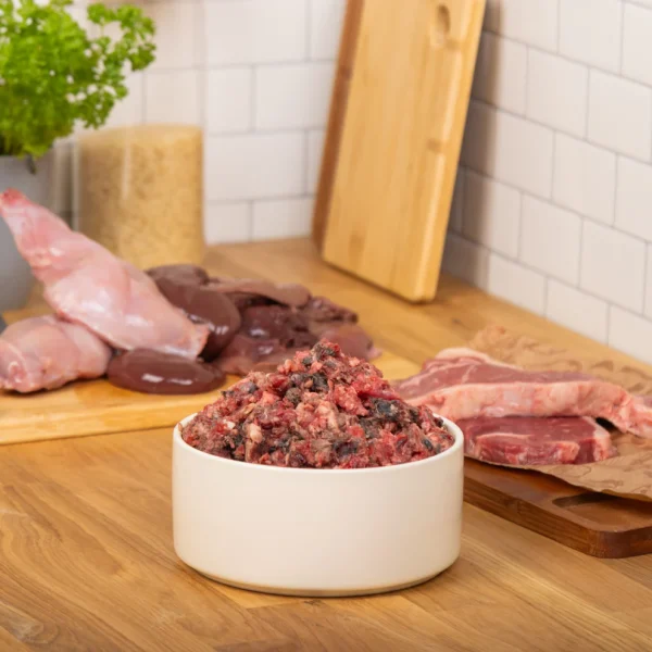 The Dogs Butcher ~ Ox  (Beef) Mince with Whole Rabbit in Fur 1KG 80/10/10
