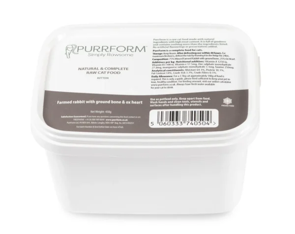 * NEW* Purrform Rabbit with Ground Bone & Ox Heart 450G