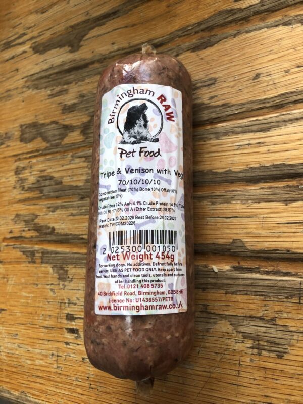 * NEW* Birmingham Raw ~ Tripe & Venison with Veg Complete  454g (70/10/10/10)