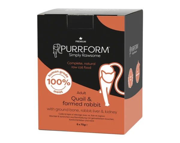 22952PURR-Premium-Quail-box__58307 * NEW* Purrform POUCHES Quail & Farmed Rabbit with Ground Bone with Rabbit liver and Kidney - 6 x 70g Pouches