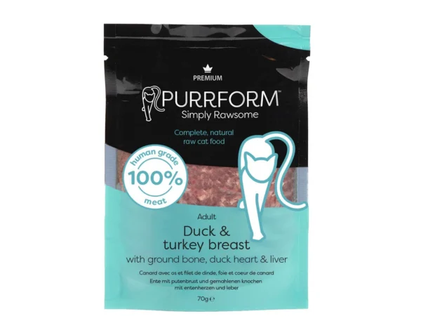 Premium_Duck_Turkey_Breast_70g_web__58982 * NEW* Purrform POUCHES - Duck with Turkey Breast & Ground Bone with Duck Heart & Liver 6 x 70g POUCHES