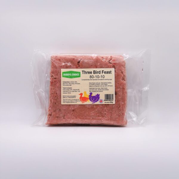 Three-birds-square.-png Albion Pet Foods ~ Buddys Choice Three Bird Feast 80/10/10 454g