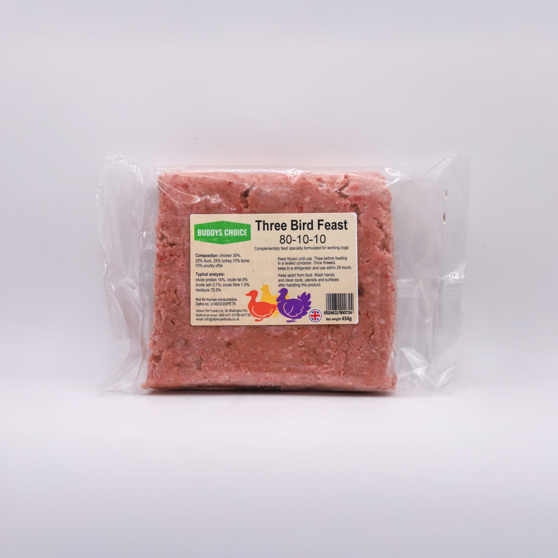 test-2 Albion Pet Foods ~ Buddys Choice Three Bird Feast 80/10/10 454g