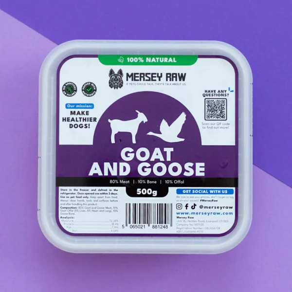 Goat_Goose_Raw_Dog_Food_500g_Frozen_Complete_Mince_Meat_80_10_10 Mersey Raw ~ Goat & Goose 500g