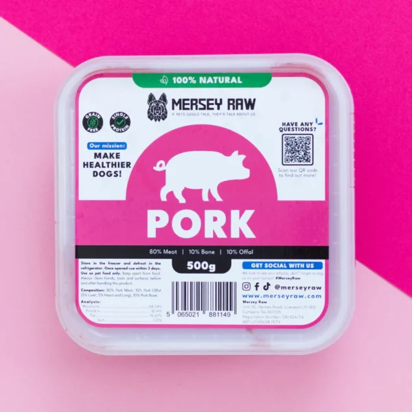 Pork_Raw_Dog_Food_500g_Frozen_Complete_Mince_Meat_80_10_10 Mersey Raw ~ Pork 500g