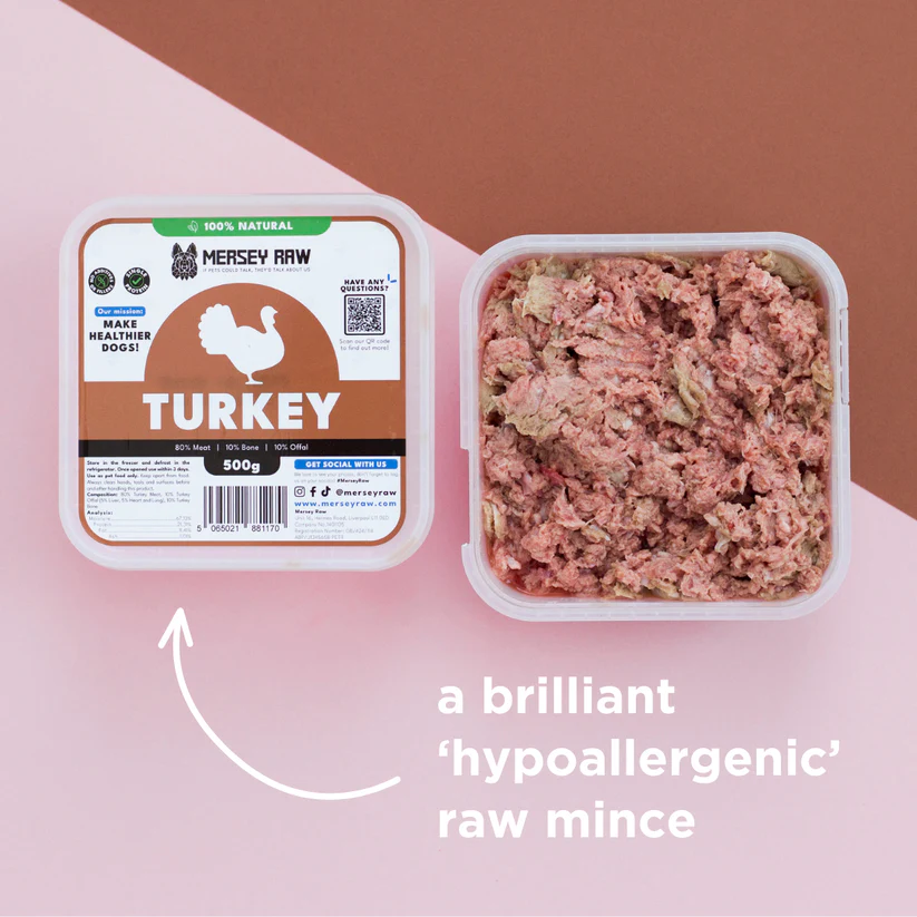 Turkey_Raw_Dog_Food_500g_Frozen_Complete_Mince_Meat_80_10_10 Mersey Raw ~ Turkey 500g