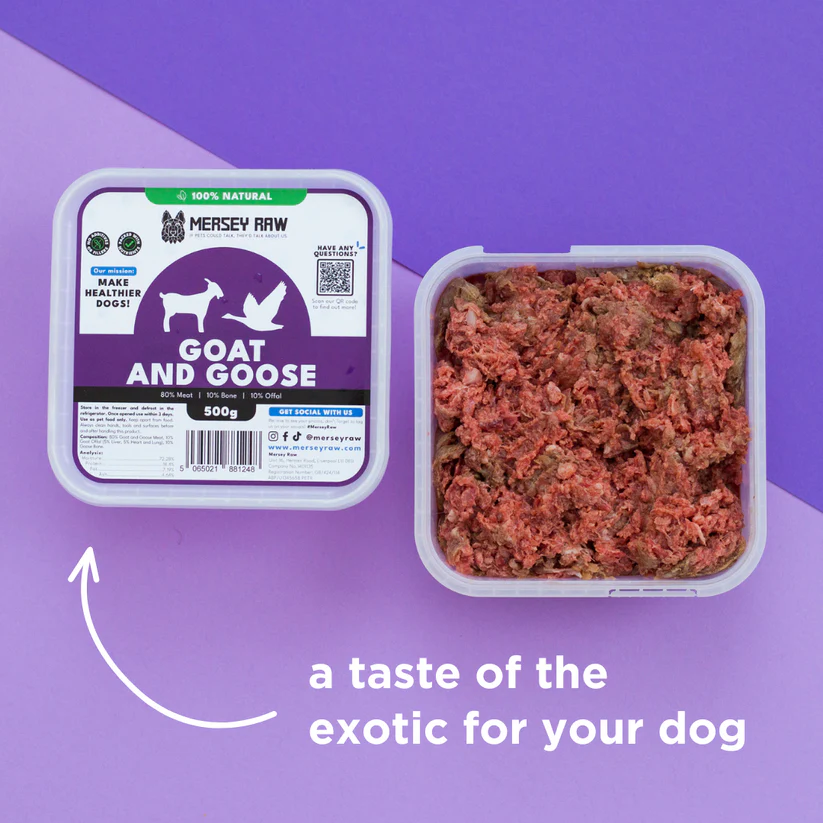 Goat_Goose_Raw_Dog_Food_500g_Frozen_Complete_Mince_Meat_80_10_10 Mersey Raw ~ Goat & Goose 500g