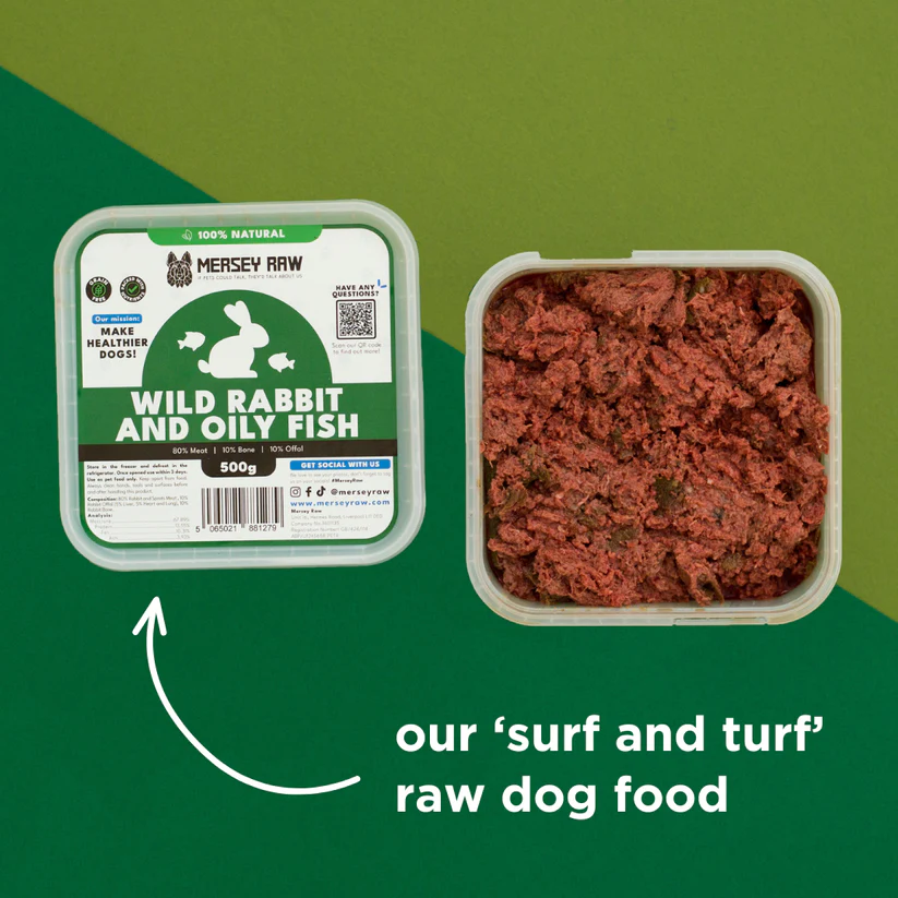 Wild_Rabbit_Oily_Fish_Raw_Dog_Food_500g_Frozen_Complete_Mince_Meat_80_10_10 Mersey Raw ~ Rabbit & Oily Fish Complete 500g