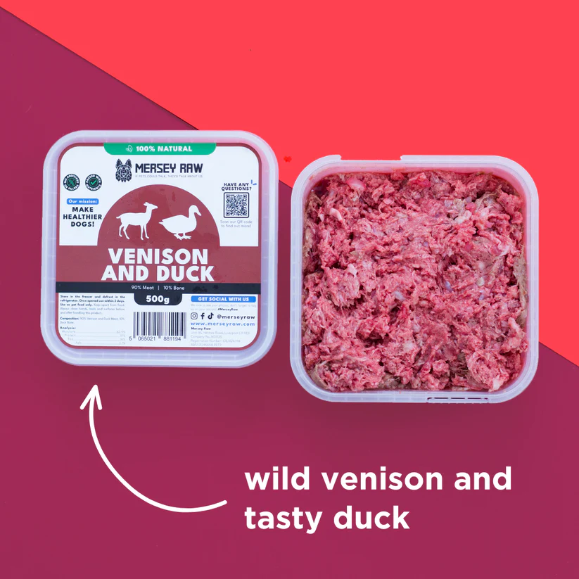 Venison_Duck_Raw_Dog_Food_500g_Frozen_Mince_Meat_Puppy_Adult_Senior Mersey Raw ~ Venison & Duck 500g
